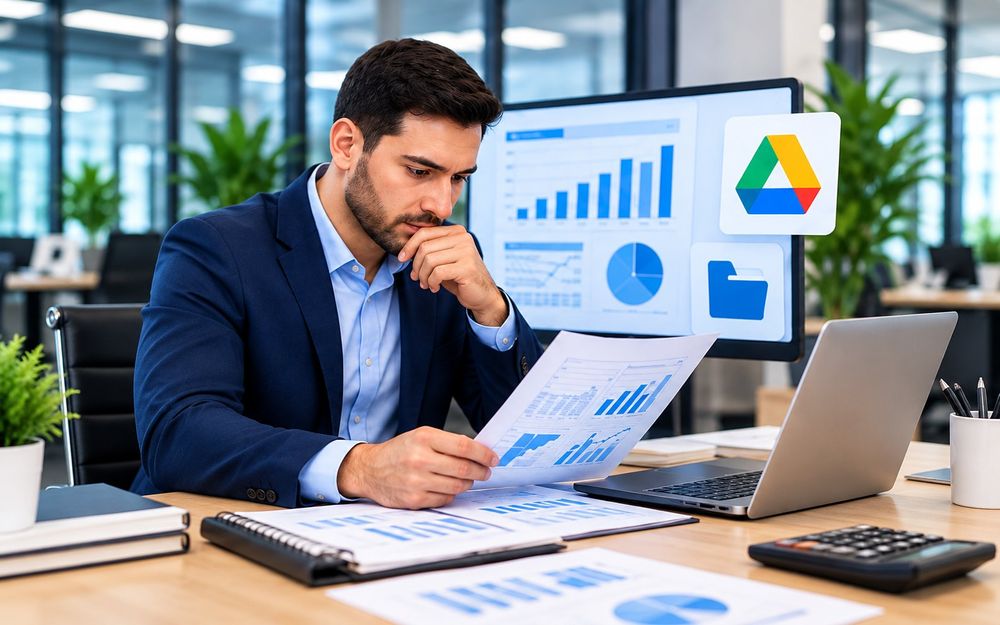 Contador de IHC Group revisando reportes con gráficos para analizar un negocio